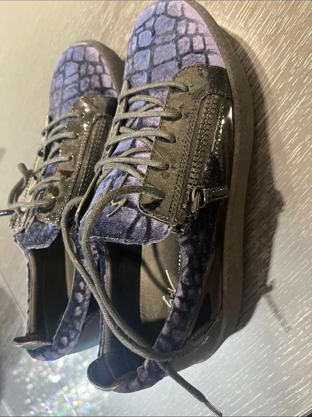 Giuseppe Zanotti Men's Velvet Lace-Up Sneakers in Purple and Black